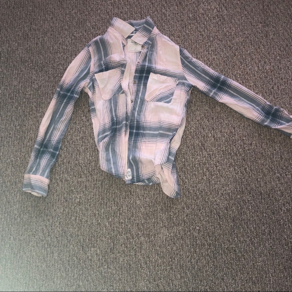 Pink and blue flannel top